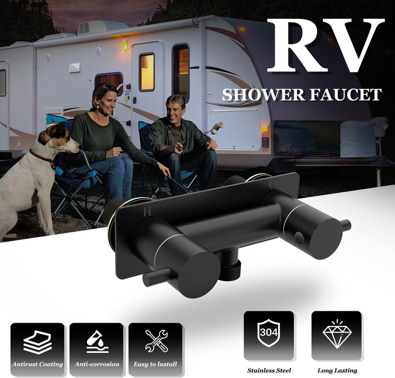 TONNY All Metal RV Shower Faucet Black, 4" Camper Shower Faucet Valve Diverter, Replacement for RV Camper Shower Faucets, Matte Black - Image 2